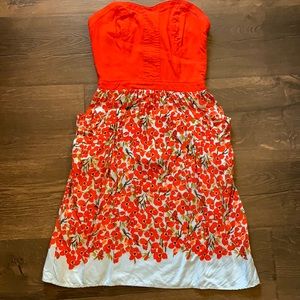 Floral print strapless dress